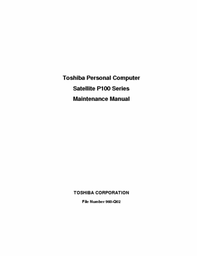 Toshiba Satellite Maintenance Manual P100- P105